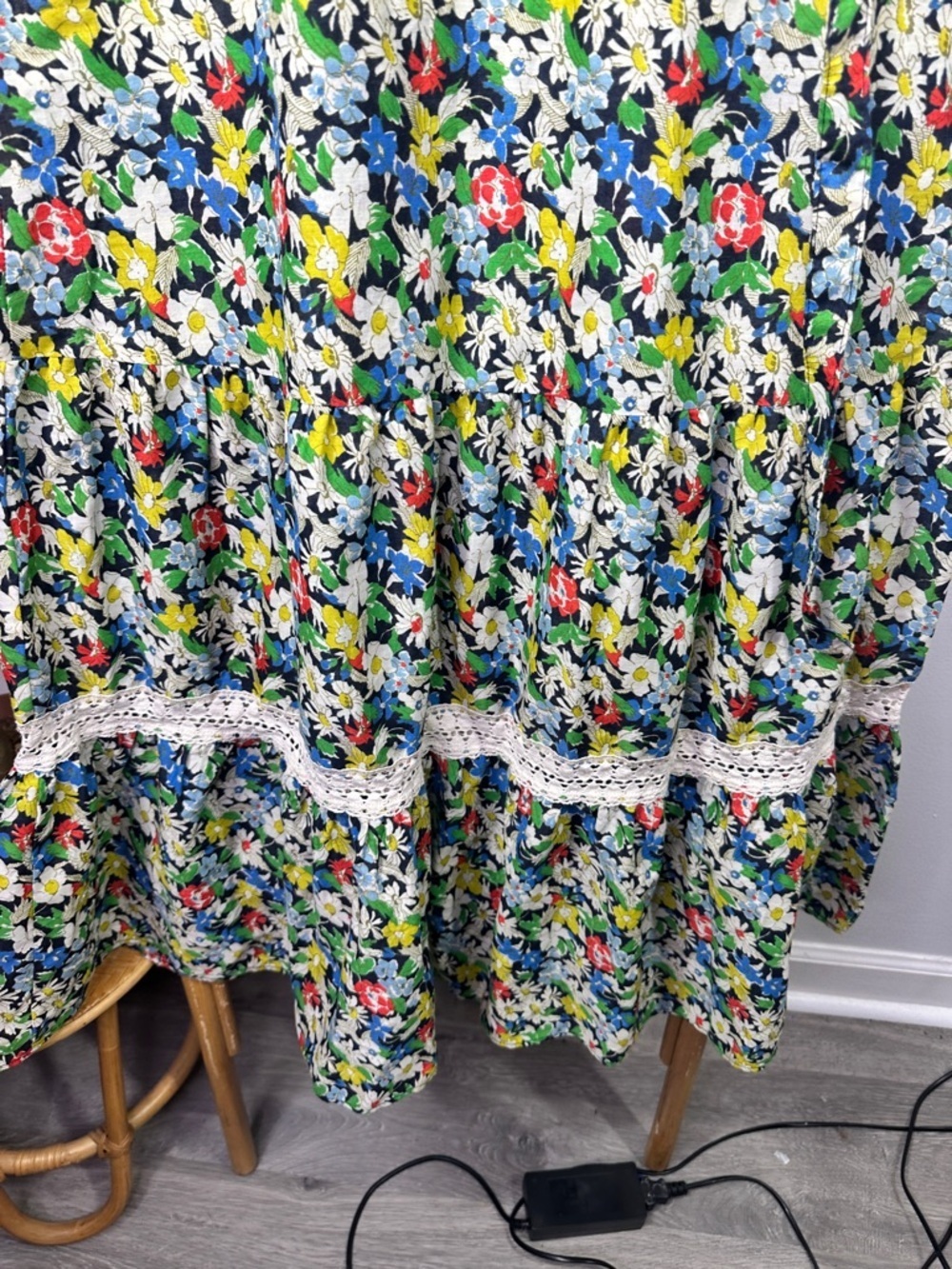 Vintage Floral Green and Black Colorful Maxi Dress sz S - Picture 8 of 11